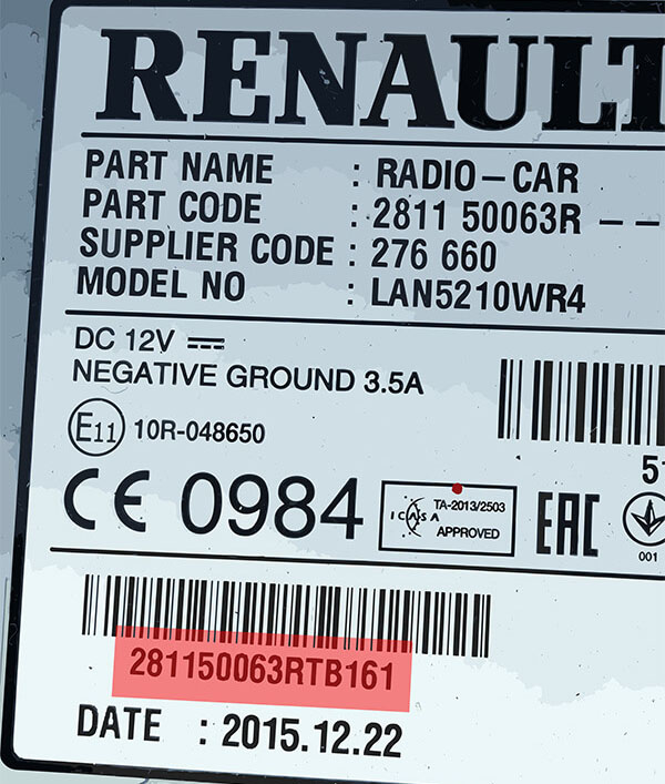 Renault radio serial number Car radio code generator